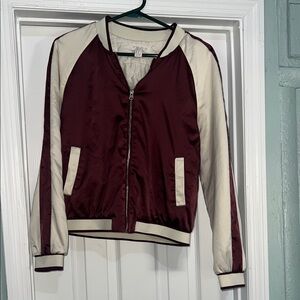 Forever 21 Burgundy and Cream Bomber Jacket